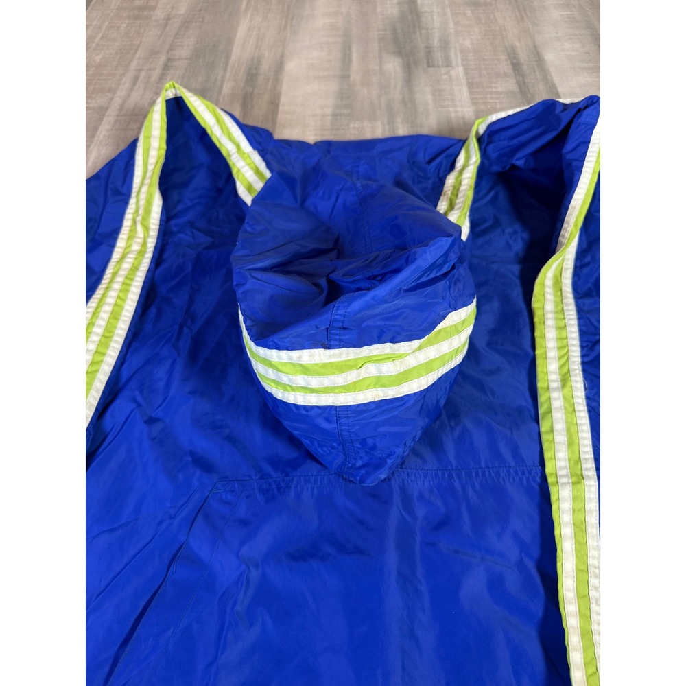 Vintage Adidas Windbreaker Pullover Jacket Blue Lime Green XXL 1/4 Zip Hooded - Picture 10 of 16